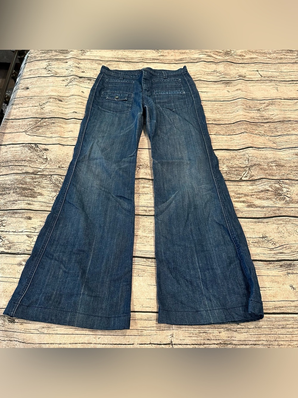Y2K 7 For All Mankind Uneven Dark Wash, Blue Wide Leg Jeans Size 28
